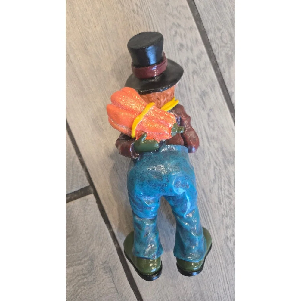 Fall Harvest Boy Figurine with Pumpkin Resin Autumn Thanksgiving Decor 7 Inch